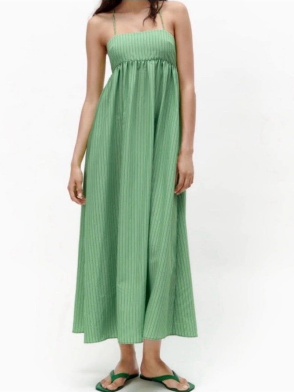 NWT ZARA Green Striped Tie Back Maxi Dress XS
